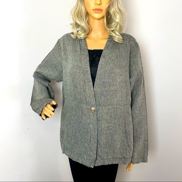 Andrea Jovine 100% Linen Blazer Jacket Gray/Brown Size Large - Picture 1 of 11